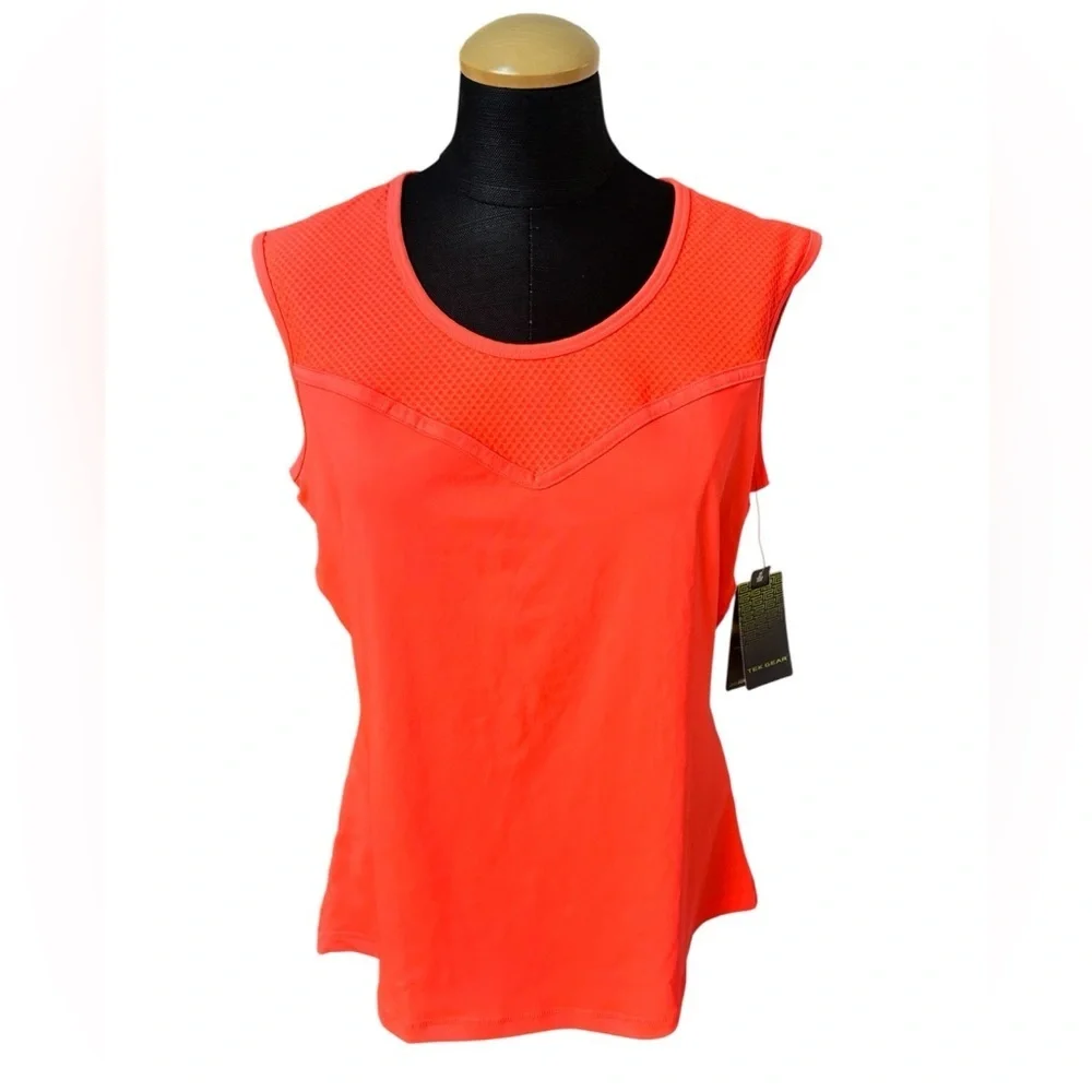 NWT Tek Gear DryTek Neon Coral Mesh Yoke Active Tank Top - Large